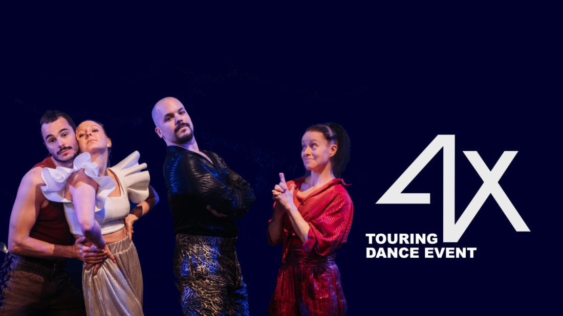 AB Dance Company's dancers and the logo of 4X − touring dance event.